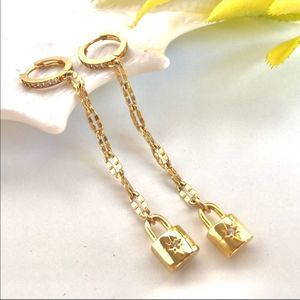 New gold huggie hoop long dangle drop chain earrings with celestial star…